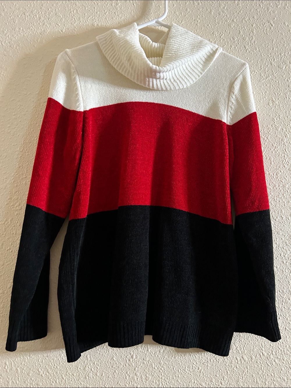 White Stag Red, White & Black Colorblock Cowl Neck Sweater